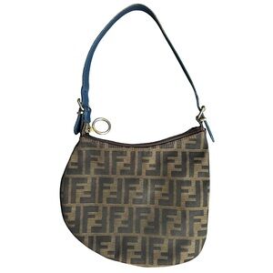 Fendi Zucca Oyster Shoulder Bag Brown Black Blue Strap FF Canvas